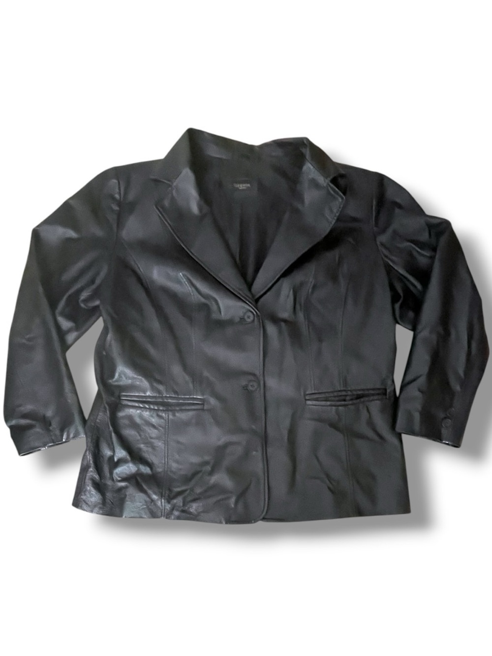 George Woman Vintage Black Genuine Leather Jacket Blazer Minimalist 90s Coat